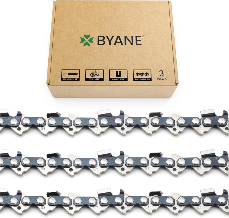 Byane 18 Inch Chainsaw Chain, .325" Pitch, .050'' Gauge, 68 Drive Links - 23RS 68 Fits Stihl (POST 2023 .050" Gauge) 025, MS250, MS251(3 Chains) - Image 1